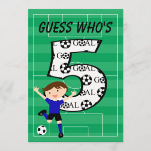5th Birthday Blue and Black Soccer Goal v2 Invitation