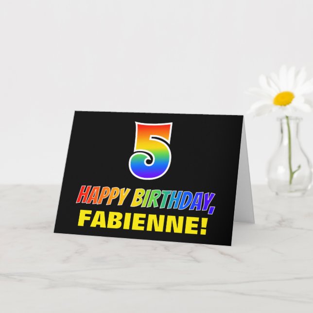 5th Birthday: Bold, Fun, Simple, Rainbow 5 Card (Small Plant)