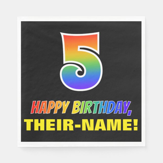 5th Birthday: Bold, Fun, Simple, Rainbow 5 Napkin (Front)