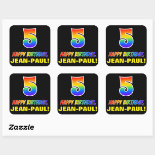5th Birthday: Bold, Fun, Simple, Rainbow 5 Square Sticker