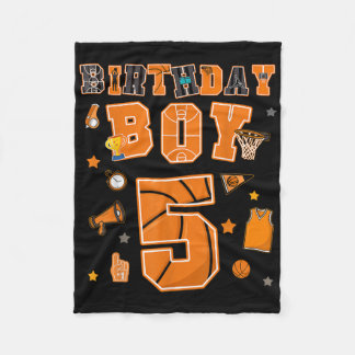 5th Birthday Boy 5 Yr Basketball Party Five Years Fleece Blanket