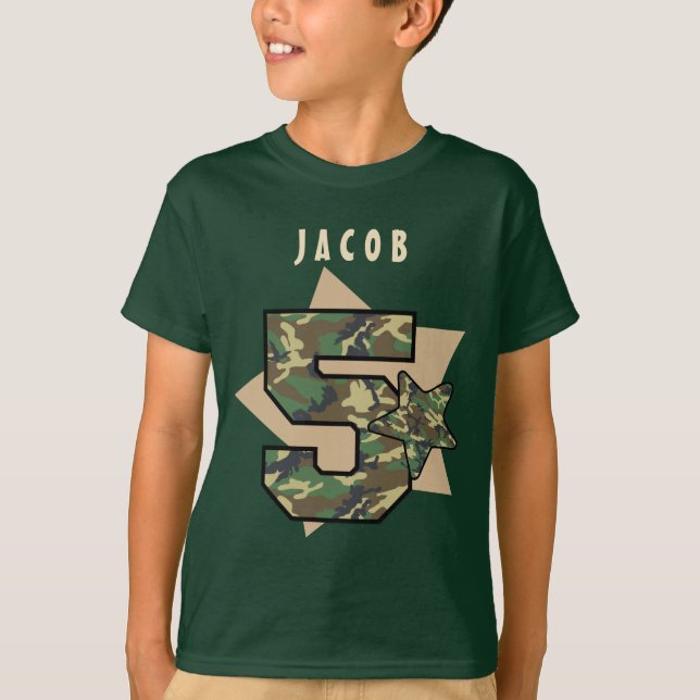 5th Birthday Boy Camo Custom Name with STARS V02A T-Shirt (Front)