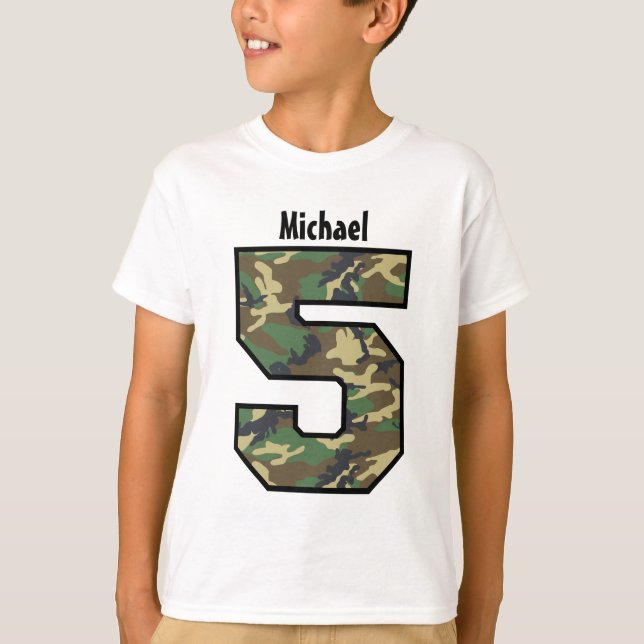 5th Birthday Boy Camo Four Year Custom Name V007E T-Shirt (Front)