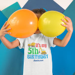 5th Birthday Boy Construction Vehicle Party Kids T-Shirt<br><div class="desc">A cute fifth birthday kids t-shirt for a  kid who likes construction vehicles and trucks. This features a yellow cement mixer and a cool digger next to the words It's My 5th Birthday and your child's name in blue. A great personalized party tee for a little boy into cars.</div>