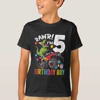 5th Birthday Boy Dinosaur Monster Gift T-Shirt