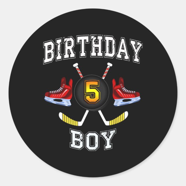 5th Birthday Boy  - Ice Hockey  5 years old kid Classic Round Sticker (Front)