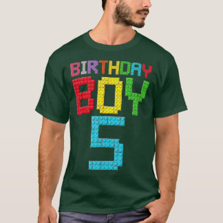 5th Birthday Boy Master Builder 5 Years Old Block T-Shirt