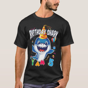 5th Birthday Boy Shark Birthday Party I Am 5 Years T-Shirt