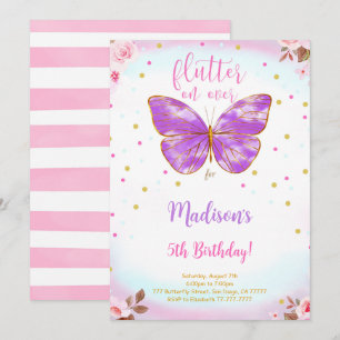5th Birthday Butterfly Invitation