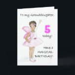 5th Birthday Card for a Granddaughter<br><div class="desc">A 5th Birthday Card for a granddaughter,  with a black fairy in a pink dress,  from a watercolour illustration by Judy Adamson. Please feel free to customise the inside message and contact me through my store if you would like changes to the front cover.</div>