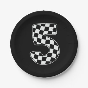 5th Birthday Checkered Number 5 Car Racing Flag  Paper Plate