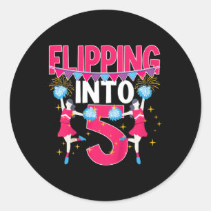 5th Birthday Cheer Girl Five Year Old Cheerleader Classic Round Sticker