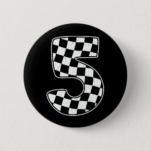 5th Birthday Chequered Number 5 Car Racing Flag  2 Inch Round Button