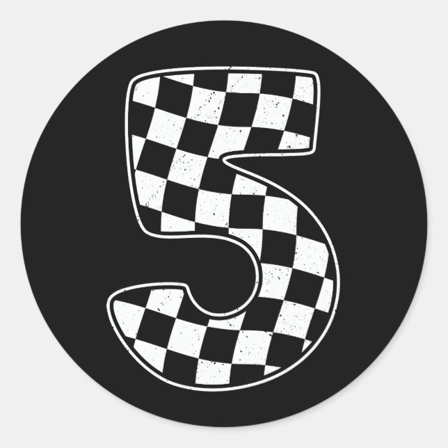 5th Birthday Chequered Number 5 Car Racing Flag  Classic Round Sticker (Front)
