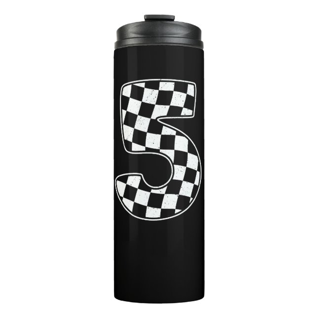 5th Birthday Chequered Number 5 Car Racing Flag  Thermal Tumbler (Front)