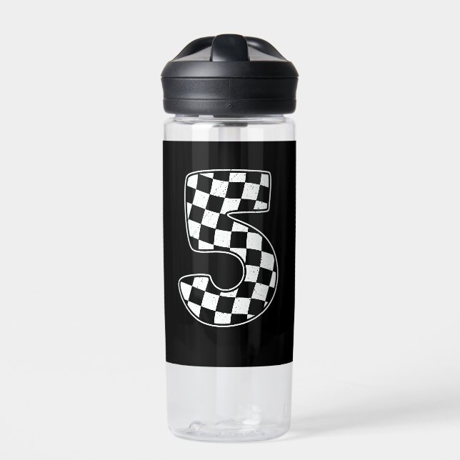5th Birthday Chequered Number 5 Car Racing Flag  Water Bottle (Front)