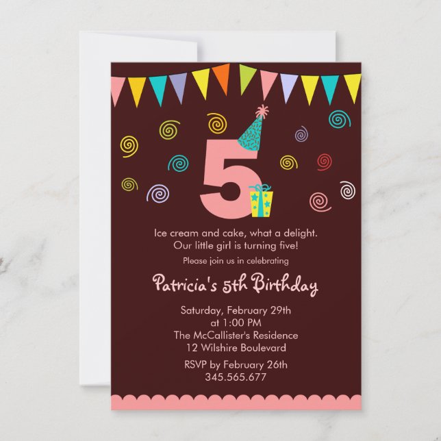 5th Birthday Children's Party Invitation (Front)