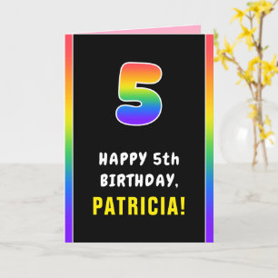 5th Birthday: Colourful Rainbow # 5, Custom Name Card