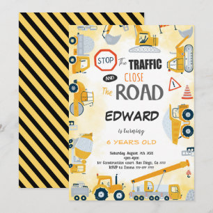 5th Birthday Construction Boy Invitation