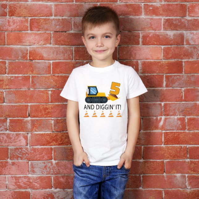 5th Birthday Construction T-Shirt – Yellow Dump  (Construction Themed Birthday Boy Tee)