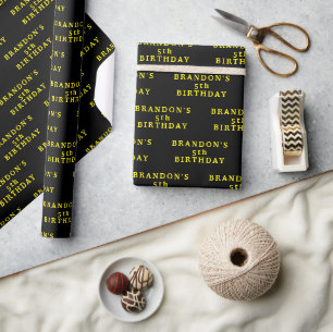 5th Birthday Cute Black Simple Modern Boy Wrapping Paper