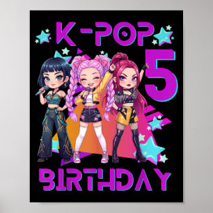 5th Birthday Cute Chibi Kpop Funny 5th Birthday Poster