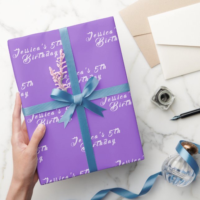 5th Birthday Cute Girly Purple Simple Modern Girl Wrapping Paper (Gifting)