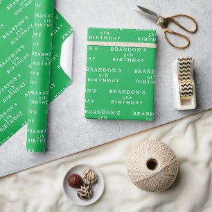 5th Birthday Cute Green Simple Modern Boy Wrapping Paper