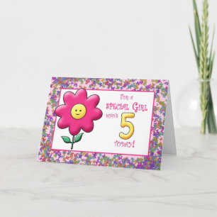 5th Birthday Cute Pink Flower and Card