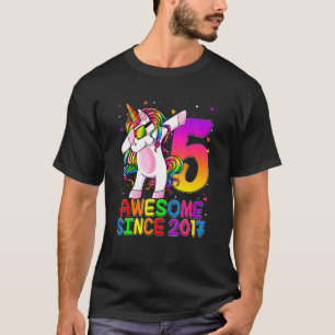 5th Birthday Cute Unicorn Awesome Since 2017  Girl T-Shirt