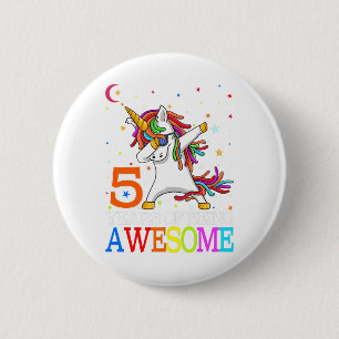 5th Birthday Dabbing Unicorn Party Gift 5 Years 2 Inch Round Button
