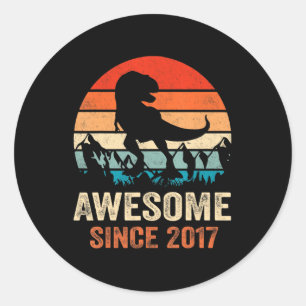 5th Birthday Dinosaur 5 Year Old Boy Kids Awesome  Classic Round Sticker
