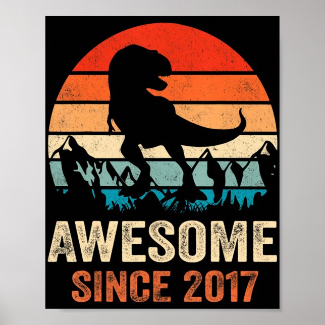 5th Birthday Dinosaur 5 Year Old Boy Kids Awesome  Poster (Front)