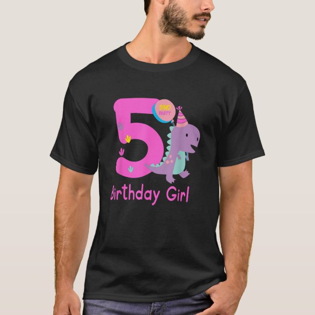 5th Birthday Dinosaur Girl T Rex Matching Family P T-Shirt (Front)