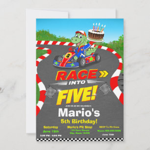 5th Birthday Dinosaur Race Car Ready Set Invite