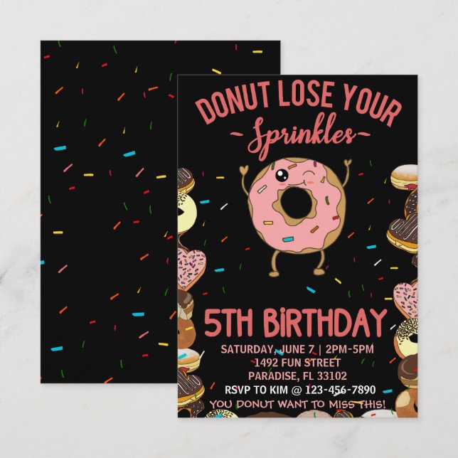 5th Birthday Doughnut Lose Your Sprinkles 5 Year Invitation (Front/Back)