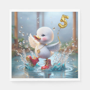 5th Birthday Duck Dancing In a Rain Puddle Napkin