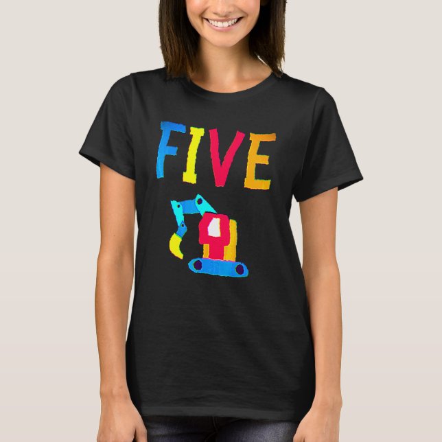 5th Birthday Five 5 Years Old Boy Construction Tru T-Shirt (Front)
