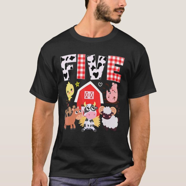 5th Birthday Five Year Old Farm Theme Animals Birt T-Shirt (Front)