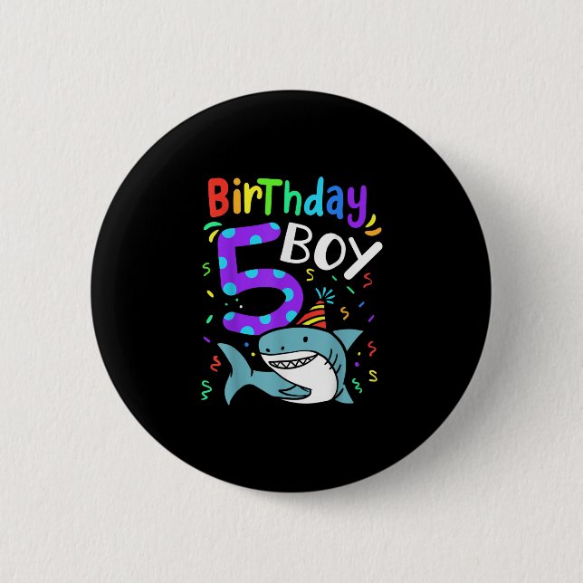 5th Birthday Five Years Old Shark Gift 2 Inch Round Button (Front)