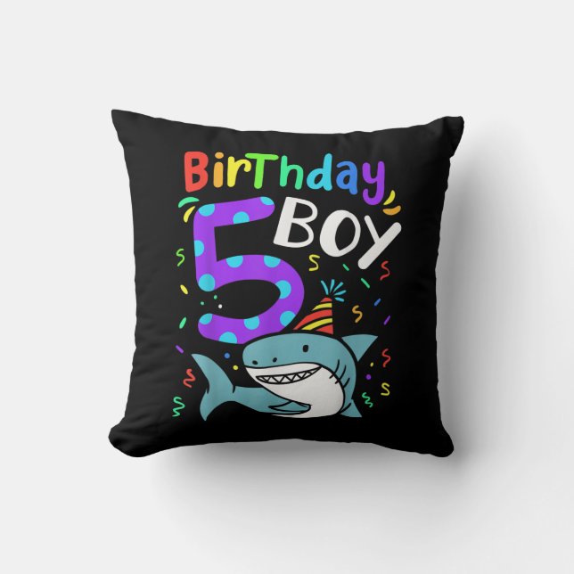 5th Birthday Five Years Old, Shark Gifts Throw Pillow (Front)