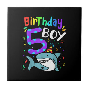 5th Birthday Five Years Old, Shark Gifts Tile