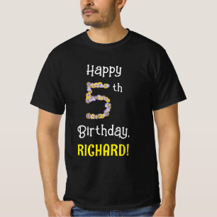 5th Birthday: Floral Flowers Number “5” + Name T-Shirt