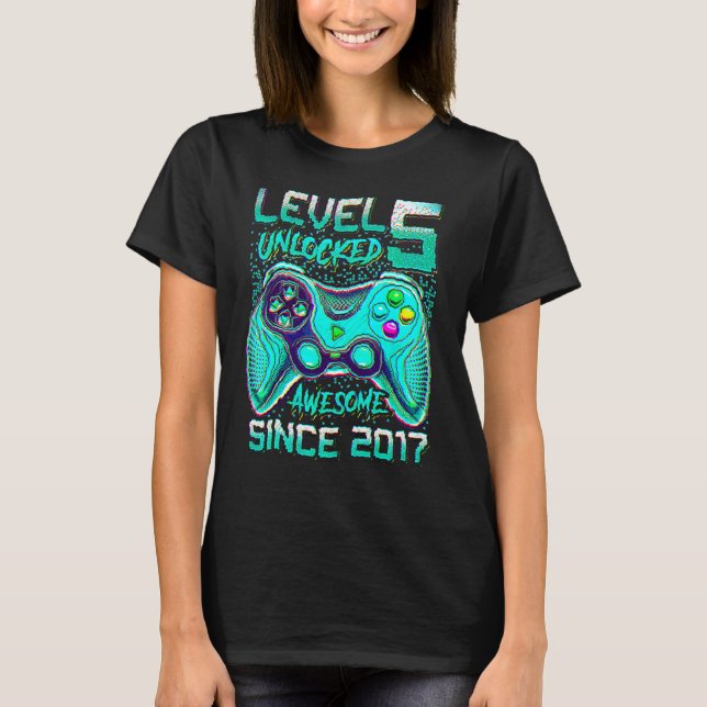 5th Birthday  For Boys Level 5 Unlocked Awesome 20 T-Shirt (Front)
