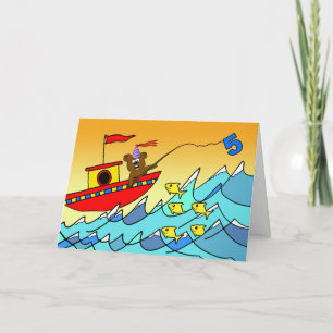 5th Birthday for Child, Party Bear Fishing Card