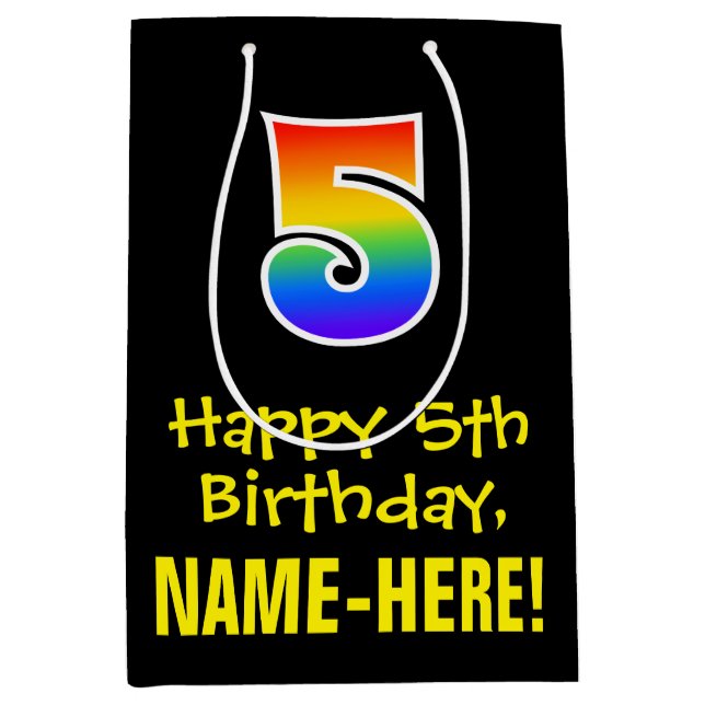 5th Birthday: Fun, Bold, Colourful, Rainbow "5" Medium Gift Bag (Front)