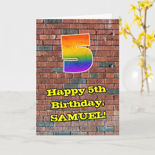 5th Birthday: Fun Graffiti-Inspired Rainbow 5 Card (Yellow Flower)