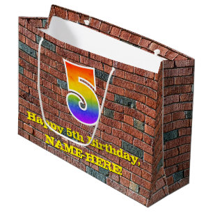 5th Birthday: Fun, Graffiti-Inspired Rainbow # 5 Large Gift Bag
