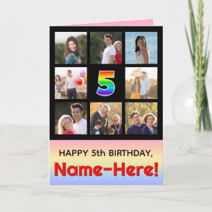5th Birthday: Fun Rainbow #, Custom Photos + Name Card