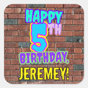 5th Birthday – Fun, Urban Graffiti Inspired Look Square Sticker
